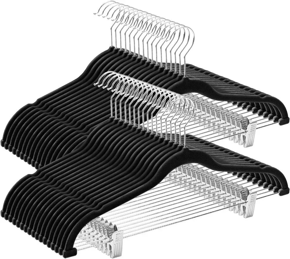 36 Pack Velvet Pants Hangers, Skirt Hangers with Clips, Adjustable, 360 Swivel
